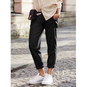 Solid Color Casual Wild Knee Pocket High Waist Pants For Women