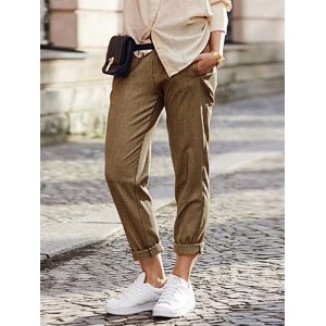 Solid Color Casual Wild Knee Pocket High Waist Pants For Women