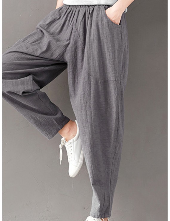 Casual Solid Color Elastic Waist Full Length Women Harem Pants
