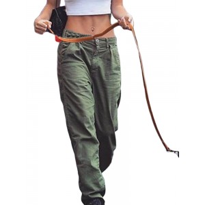 Solid Color Wild Casual Double Pockets Pants For Women