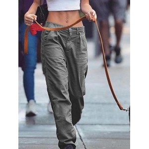 Solid Color Wild Casual Double Pockets Pants For Women