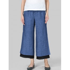 Layered Solid Color Frog Button Casual Pants For Women