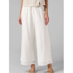 Layered Solid Color Frog Button Casual Pants For Women