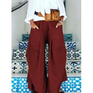Irregular Solid Color Loose Casual Pants For Women