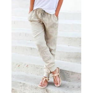 Casual Solid Color Elastic Waist Lace-up Pockets Pants