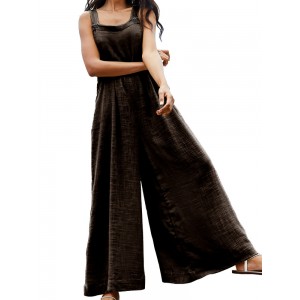 Casual Solid Color Flared Wide Leg Overall Jumpsuits