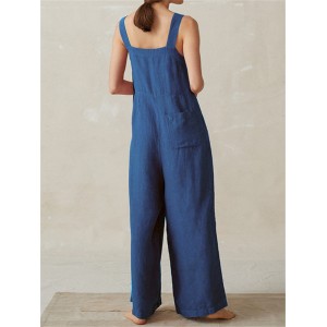 Sleeveless Strappy Wide Legged Button Jumpsuits