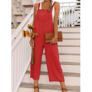 Solid Color Loose Straps Casual Jumpsuit For Women