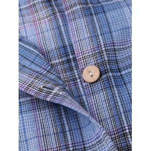 Long Sleeve Plaid Print Button Jumpsuit For Women