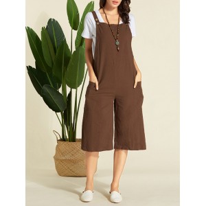 Side Pockets Button Casual Solid Color Jumpsuit