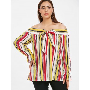  Plus Size Knotted Striped Blouse - Multi 3x