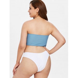  Knotted Bandeau Plus Size Swimwear Set - Silk Blue 3x