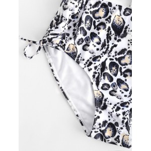 Plus Size Flounce Leopard Swimwear Set - Warm White L