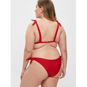  Tied High Leg Plus Size Swimwear Set - Red L