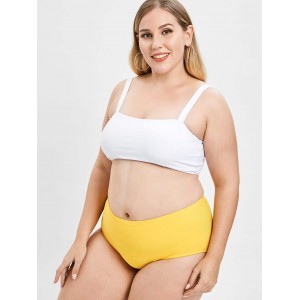 Padded Plus Size High Waisted Swimwear Set - Bee Yellow L