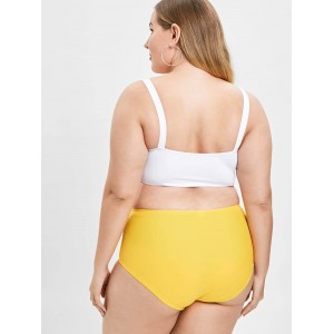 Padded Plus Size High Waisted Swimwear Set - Bee Yellow L