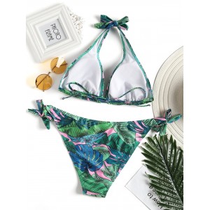 Leaf Print Tie Side Plus Size Swimwear Swimwear - Green 4xl