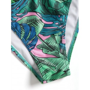 Leaf Print Tie Side Plus Size Swimwear Swimwear - Green 4xl