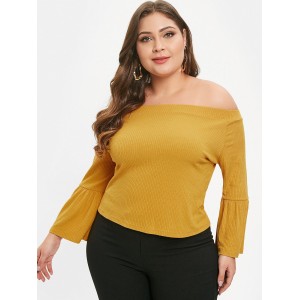  Flare Sleeve Plus Size Off Shoulder Tee - Bee Yellow 2x