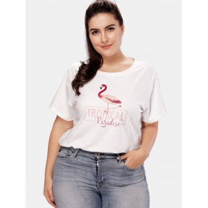 Flamingo Graphic Plus Size T-shirt - White 4x