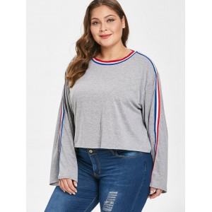 Striped Patch Plus Size T-shirt - Gray 2x