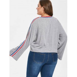 Striped Patch Plus Size T-shirt - Gray 2x