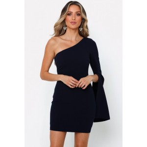 Black One Shoulder Long Sleeve Chic Bodycon Dress