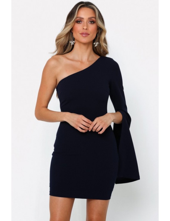 Black One Shoulder Long Sleeve Chic Bodycon Dress