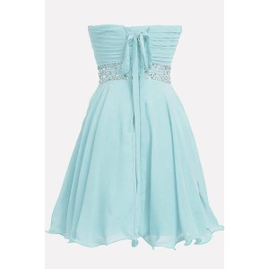 Light-blue Strapless Sweetheart Rhinestone Ruched Beautiful Chiffon Party Dress