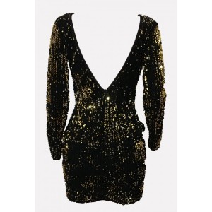 Gold Sequin V Back Long Sleeve Beautiful Bodycon Dress