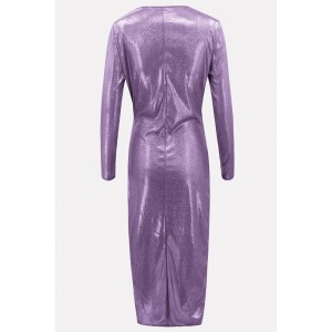 Purple Wrap Plunging Long Sleeve Beautiful Dress
