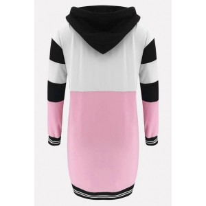 Pink Color Block Hoodie Casual Sweatshirt Dress