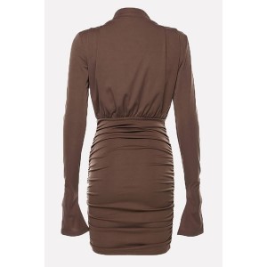 Ruched Mock Neck Long Sleeve Casual Dress