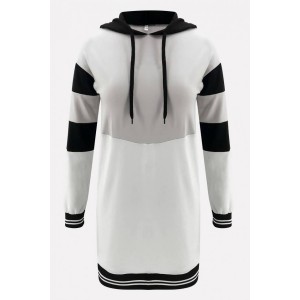 Light-gray Color Block Hoodie Casual Sweatshirt Dress