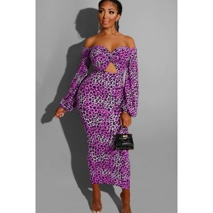 Purple Leopard Cutout Sweetheart Neck Beautiful Bodycon Dress