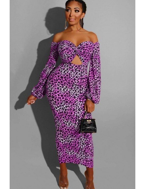 Purple Leopard Cutout Sweetheart Neck Beautiful Bodycon Dress