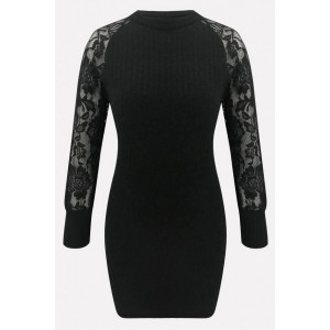 Black Lace Splicing Cutout Beautiful Bodycon Sweater Dress