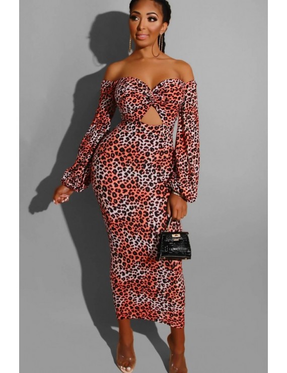 Red Leopard Cutout Sweetheart Neck Beautiful Bodycon Dress
