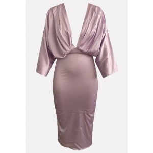 Light-purple Plunging Long Sleeve Beautiful Bodycon Dress