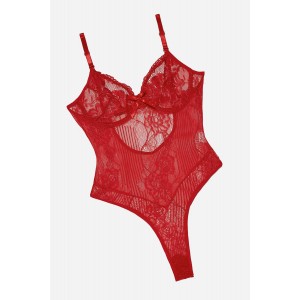 Red Yummy Scalloped Lace Teddy Lingerie
