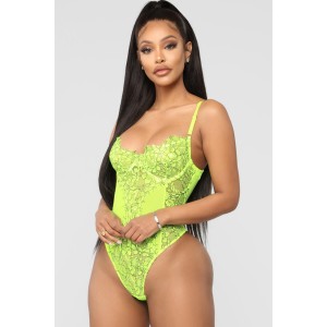 Green Contrasting Positions Lace Teddy