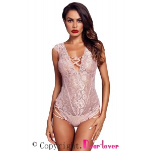 Pink Capped Lace Sleeve Teddy