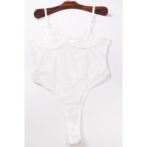 White Yummy Scalloped Lace Teddy Lingerie