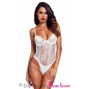 White Yummy Scalloped Lace Teddy Lingerie