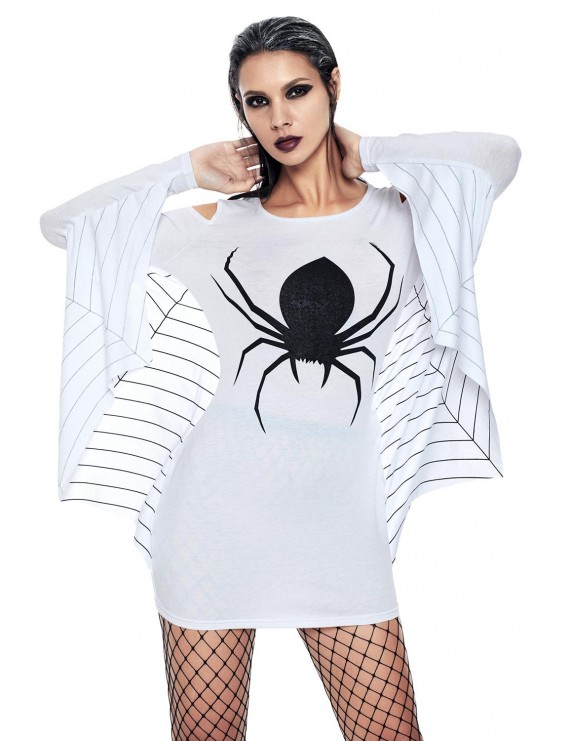 White Spiderweb Jersey Tunic Dress