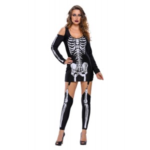 X-rayed Halloween Off-shoulder Skeleton Dress Apparel