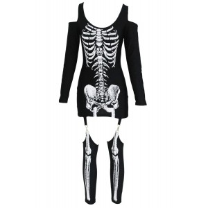 X-rayed Halloween Off-shoulder Skeleton Dress Apparel