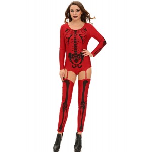 Red Bad To The Bone Halloween Skeleton Apparel