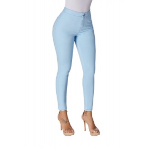 Light Blue High Waist Skinny Jeans with Round Pockets