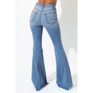 Sky Blue High Waisted Distressed Flare Jeans
